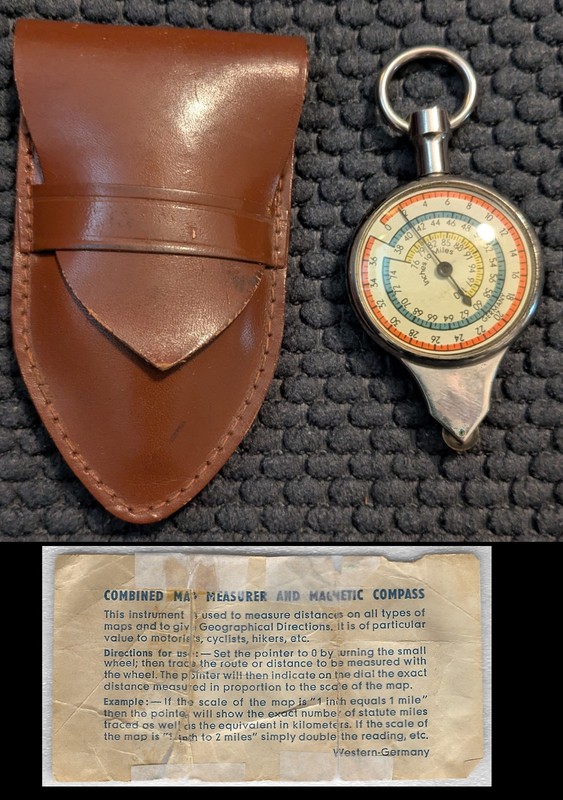 VTG Opisometer - map walker Inches to Miles & compass w/ case MI W. Germany Good