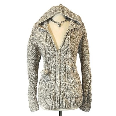 Nordic Y2k Gray Chunky Knit Hooded Cardigan Jacket Pom Pixie Elf Hoodie Fairy L