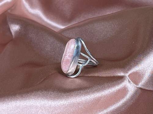 Vintage 1960s chunky Rhodochrosite statement ring real sterling silver size 5.5 - Picture 5 of 9