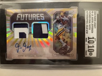 2020 Panini Legacy Justin Jefferson Dual Patch Auto Gold #5/10 SGC 10 LSU PSA
