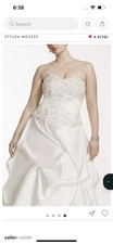David's Bridal Satin Ivory Strapless Beaded Ball Gown Wedding Dress
