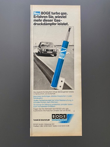 Boge turbo gas Stoßdämpfer BMW 5er E28 Oldtimer 1985 Vintage Ad Werbung Reklame