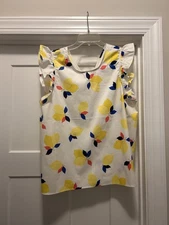 Kate Spade Lemon Zest Ruffle Sleeveless Blouse Women’s Size XL Preppy Designer