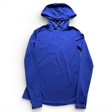 NIKE PRO DRI FIT Solid Blue Long Sleeve Thumb Hole Drawstring Hoodie Sz L Women