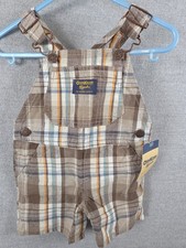 OshKosh Bgosh Baby Boy Short Overalls 6 Months Plaid Brown Orange Blue NEW