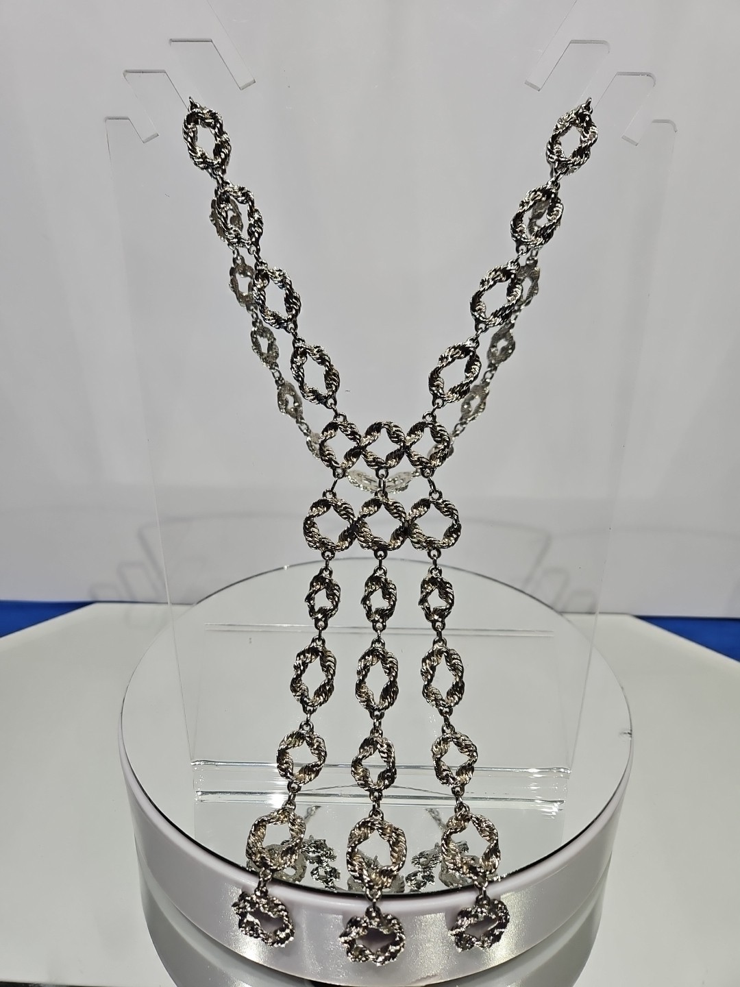 Statement Chain Necklace. Silver tone knotted rop… - image 1
