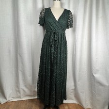 Baltic Born Marseille Embossed Maxi Dress Medium Green Ivy Floral Flutter Sleeve