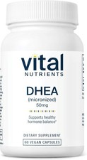 Vital Nutrients DHEA 50mg | Suplemento vegano micronizado de DHEA para mujeres y hombres | Su