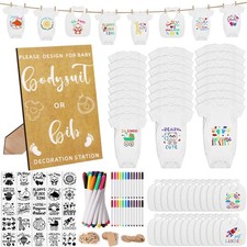 201 Pcs Baby Shower Set Baby Shower Game Sign Baby Bib Bodysuit White Baby Bi...
