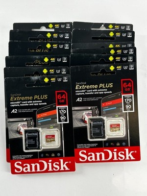 (12) SanDisk Extreme Plus 64GB microSDXC UHS-I Card And Adapter Lot