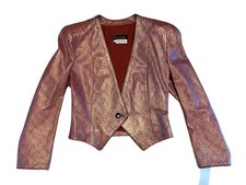 80s Carlos FALCHI for Neiman Marcus Leather Paisley Printed Cropped Jacket