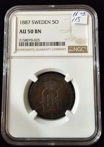 1887 Sweden 5 Ore NGC AU-50