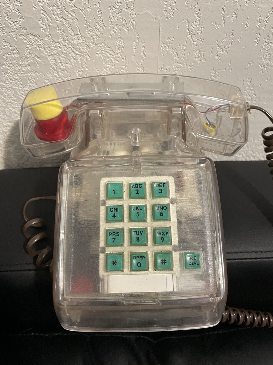 Vintage 1980's Home Phone With Push Green Buttons, Clear,Tested