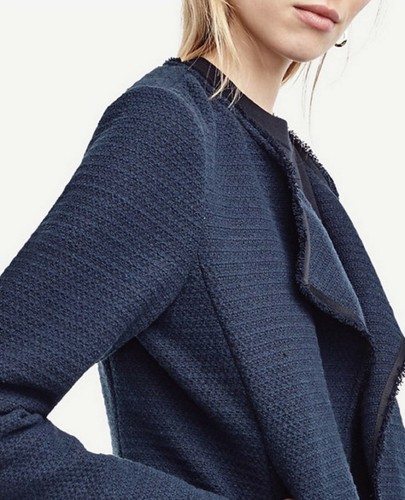Ann Taylor Timeless Open Front Long Sleeves Tweed Jacket in Blue Size S nwt - Picture 3 of 4