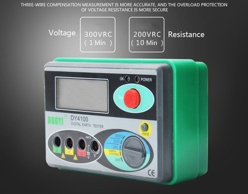 DY4100 Resistance Tester Meter Digital Earth Ground Tester 0~20/200/2000Ω NEW - Bild 1 von 6