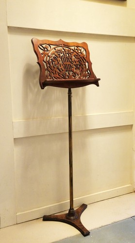 Antique Music Stand, Walnut Rest, Adjustable Brass Stand - Picture 3 of 6