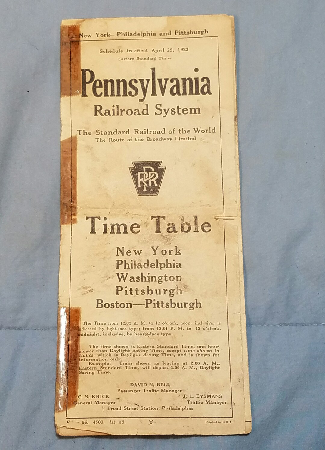 Vtg 1923 PRR Pennsylvania Railroad Timetable New York Philadelphia Pittsburgh eBay