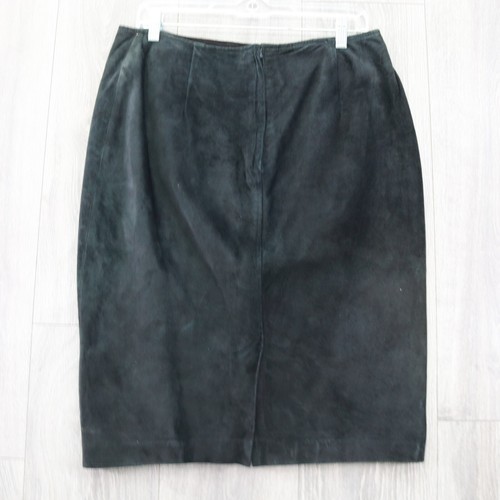 Vtg Chaus Genuine Suede Leather Skirt Women 10 Pencil Black Lined Knee Rear Zip - Picture 5 of 14