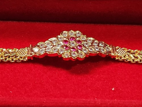 Beautiful Red Ruby Cubic Zirconia Square 18K Gold Plated Bracelet 21CM UK selle - Picture 3 of 6