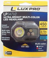 LuxPro LP347V2 Ultra-Bright Multi-Color LED Headlamp Flashlight-450L-Combo Ship