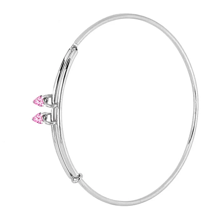 Bracciale Rigido 925 Ciondolo Argento Sterling Zirconi Cuore Rosa Nero, US Fatto - Immagine 4 di 4