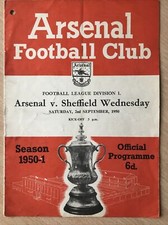 Arsenal Sheffield Wednesday Programme 1950/1951 2/9/1951 Free of team changes