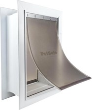 LARGE PET SAFE WALL ENTRY DUAL FLAP PET DOOR W CLOSING PANEL WHITE TELESCOPING
