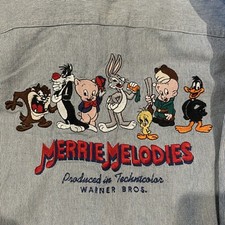 Vintage Looney Tunes Embroidered Denim Striped Jacket Childs Med