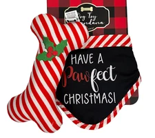 Christmas Dog Gift Set L/XL Have Pawfect Bandana Candy Bone Squeaky Toy Woof New