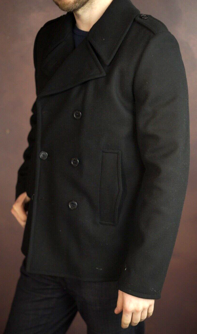 SAINT LAURENT PARIS Cappotto Uomo Doppiopetto Pea Giacca Lana Nero 50