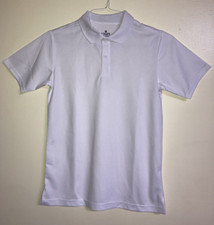 Boys Polo Shirt Size L 14/16 Chaps School Approved Uniform White Short Sleeve