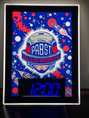 PABST BLUE RIBBON LED BEER SIGN MAN CAVE CLOCK PBR ROBOT SPACE