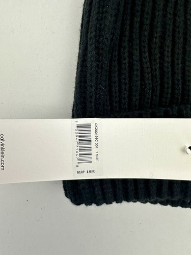 Gorro acanalado de punto Calvin Klein con puño y logotipo negro nuevo con etiquetas - Imagen 5 de 6