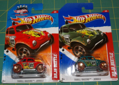 Lot Of 2 - 2011 Hot Wheels Thrill Racers - Jungle - Baja Beetle - Blue & Red