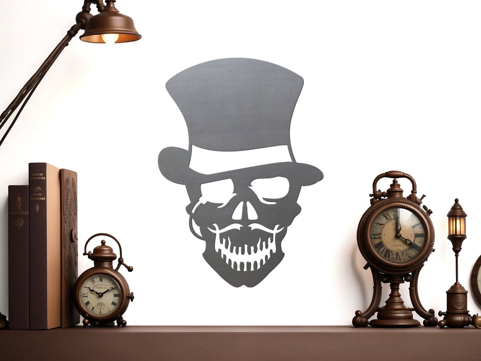 Steampunk Skull Top Hat Monocle Mustache Gambler Victorian Rat Rod Chopper USA-image