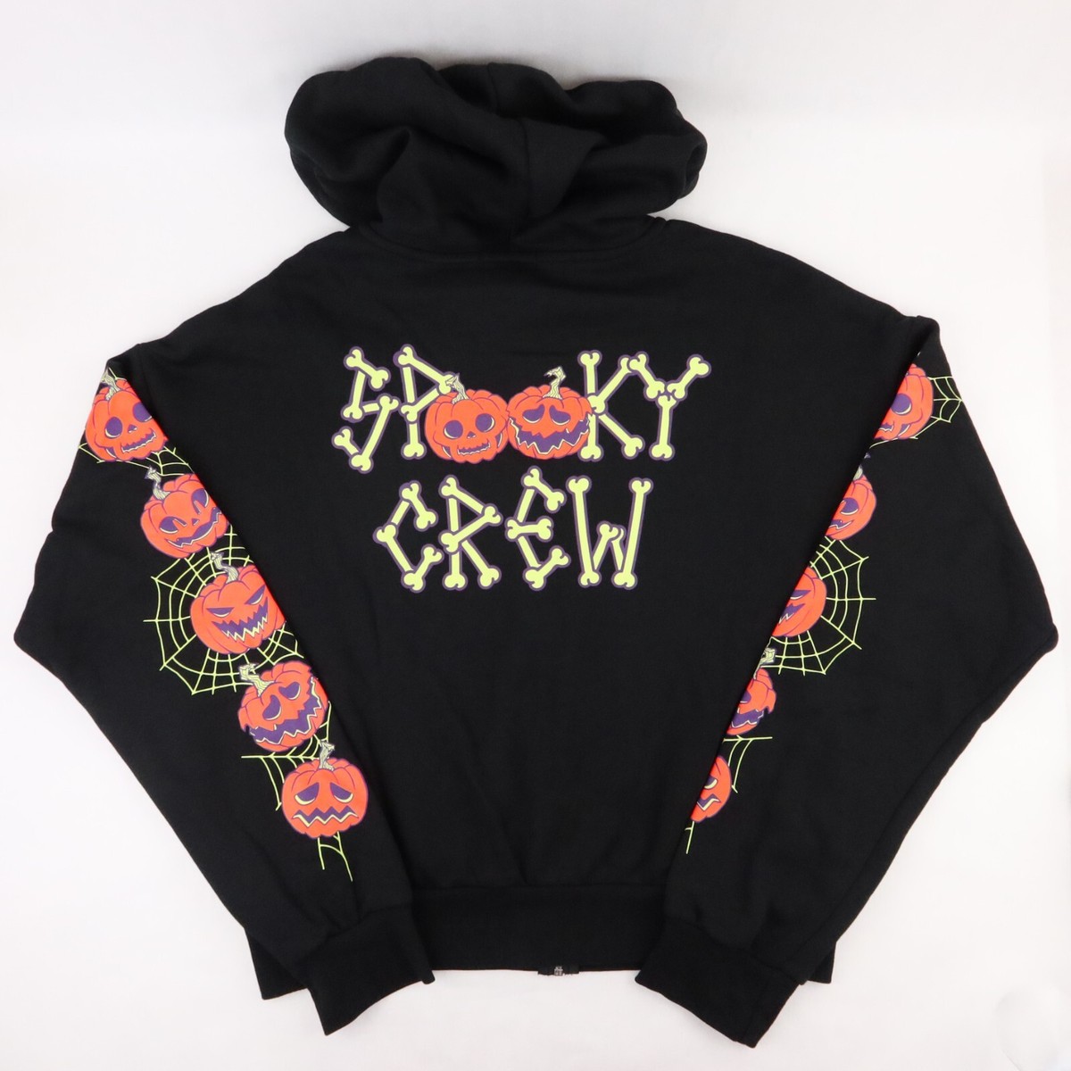 Halloween Hoodie Girls Extra Large Black Crop Glow Dark Pumpkin