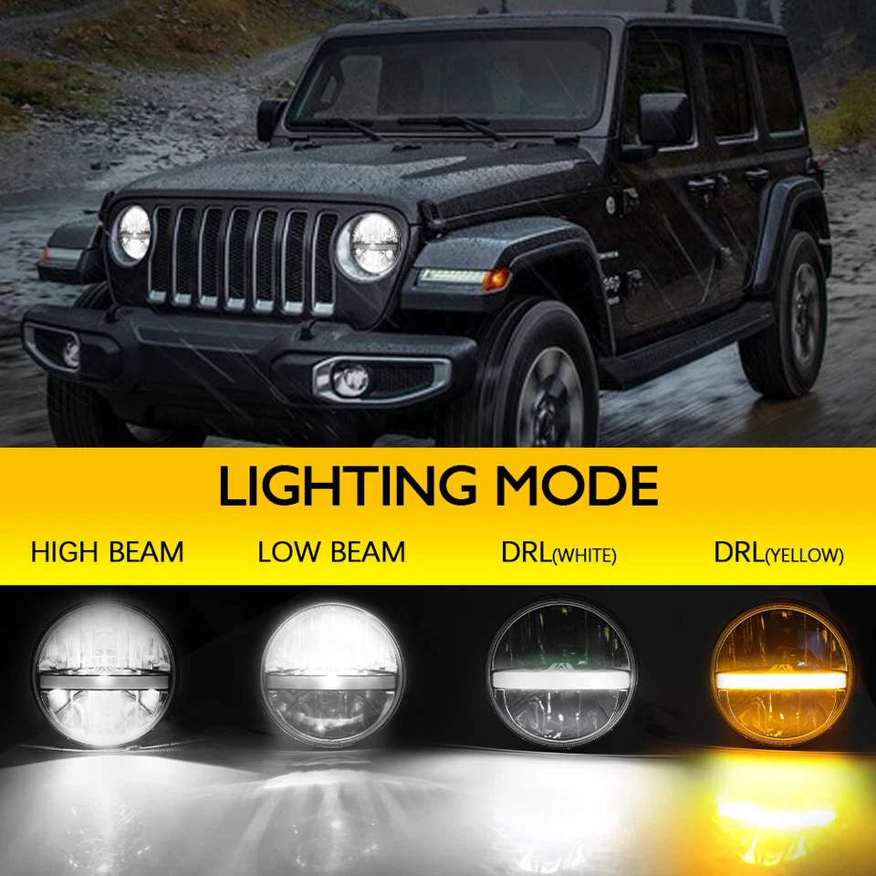 Pair 7 inch LED Headlights for 2009 - 2018 Wrangler Rubicon Sport Utility 2-Door - Image 3 of 4