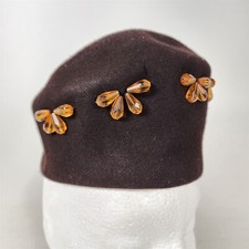 Vintage Martha Gene New York Brown Beaded Hat Orange Butterflies