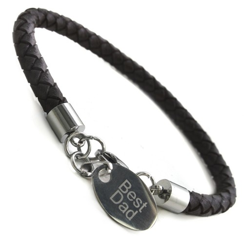 Pulsera de cuero grabada personalizada para hombre y etiqueta de acero inoxidable regalo de cumpleaños - Imagen 3 de 3