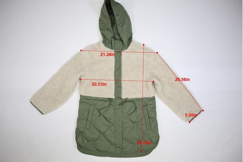 Old Navy Hooded Sherpa Quilted Hybrid Coat Tan Olive Green Womens Petite M - Picture 2 of 11