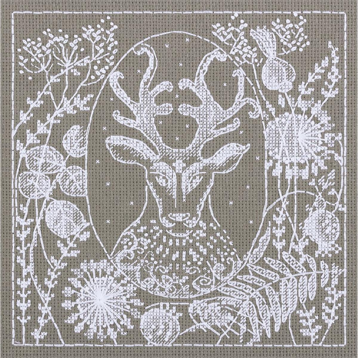 Panna counted cross stitch kit ""White Lace. Deer"" 16x16,5cm, DIY