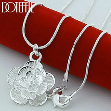 925 Sterling Silver Rose Flower Pendant Necklace 18/20-24/26/30 Inch Snake Chain