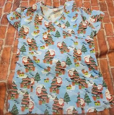 Wear For Care Womens Scrub Top Sz Large Santa Christmas