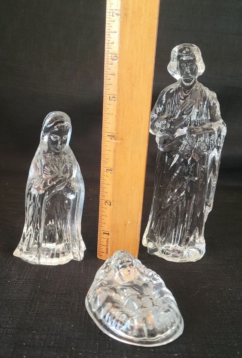Vintage GH Glass 3 Piece Nativity Set Clear Glass Christmas Decor eBay
