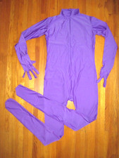 Plus Size Shiny Purple Long Sleeve T Neck Footed Unitard W/Hands 2XL-16-18 New