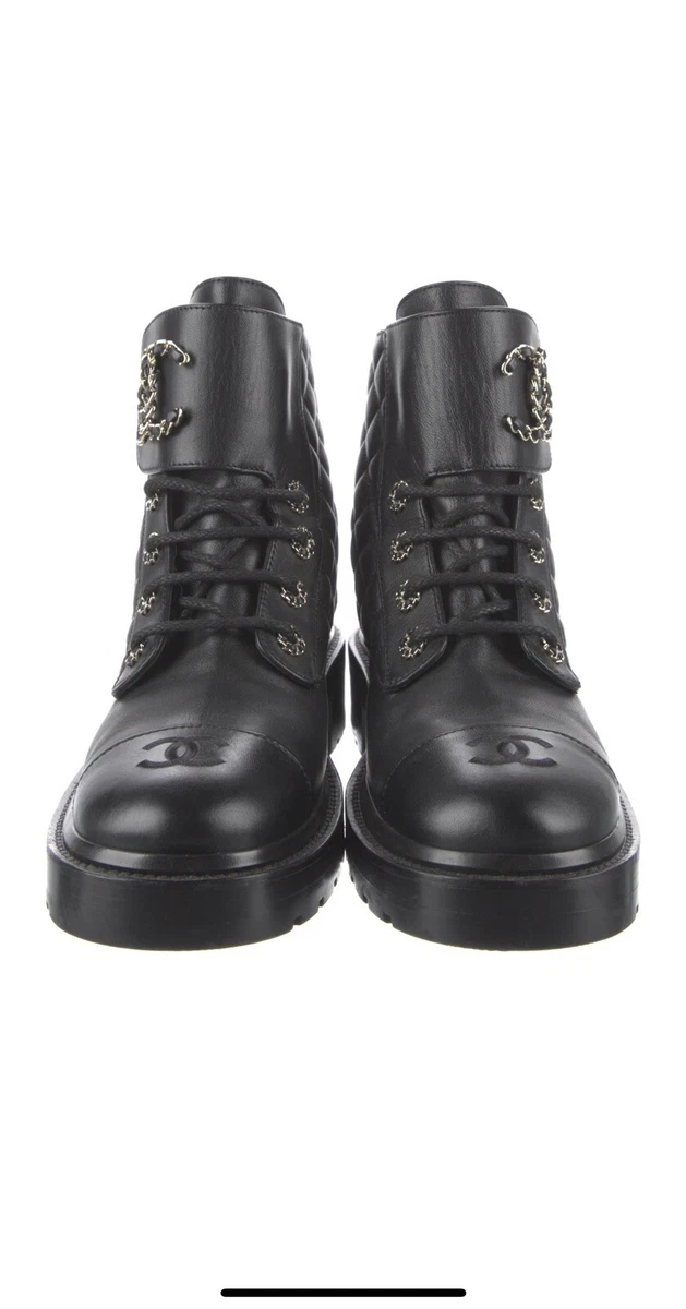 Chanel Shiny Teal Nylon 'Coco Neige' Combat Boots sz 38.5 – Lux