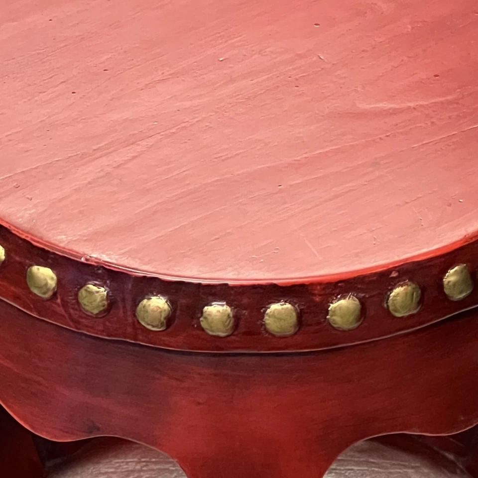 Chinese Distressed Brick Red Gold Dots Wood Ru Yi Bar Round Barrel Stool cs7709 - Image 4 of 4