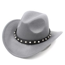 Western Cowboy Hat Wide Brim Cowgirl Cap with Rivets Leather Belt for Women Men