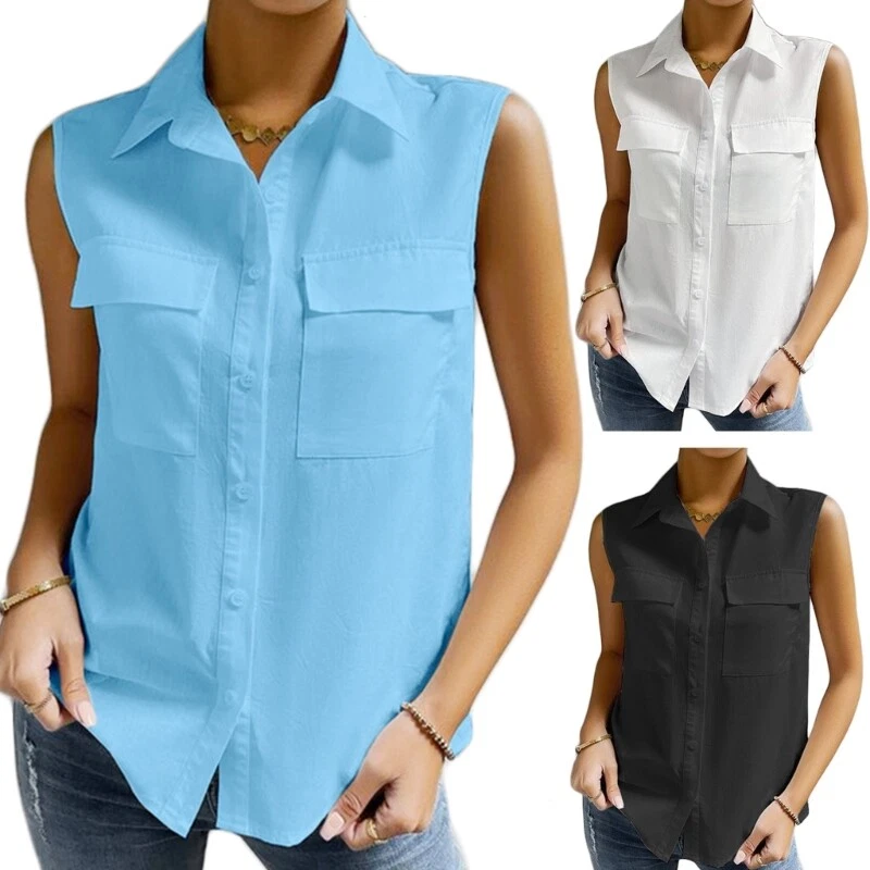 Sleeveless blouse sale with collar