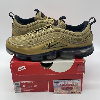 Size 10 Nike Air Vapormax 97 Metallic Gold Suede Red Black